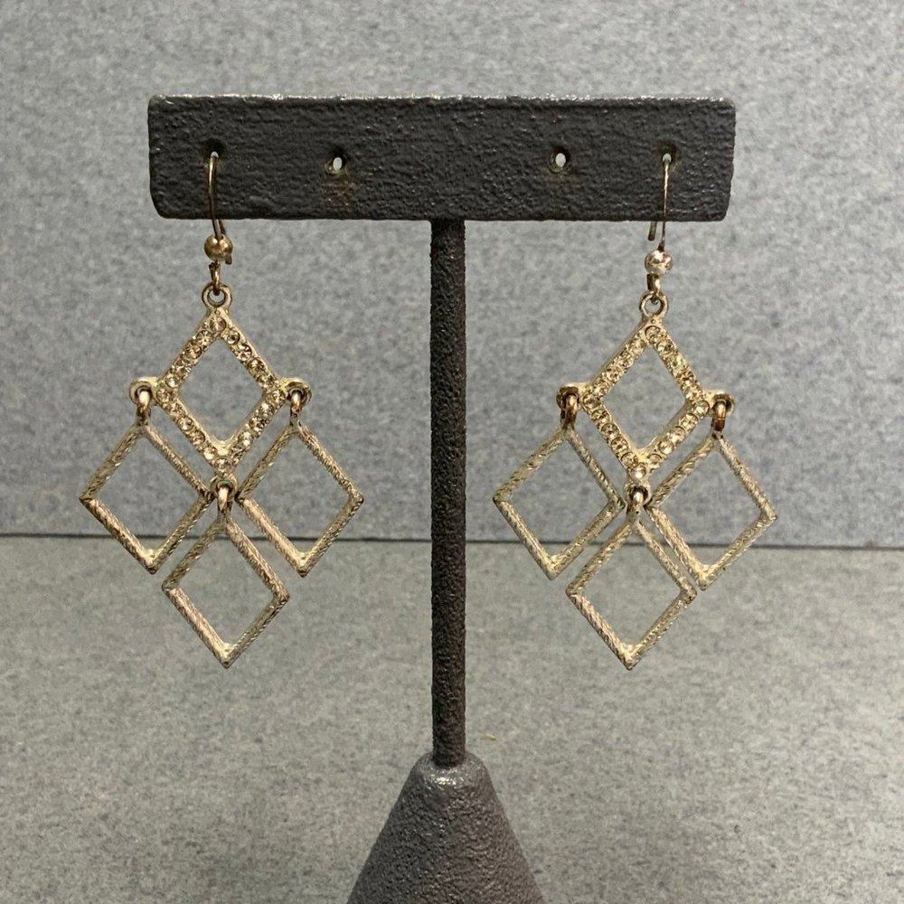Dangle Pierced Earrings Silver Diamond Rhinestone